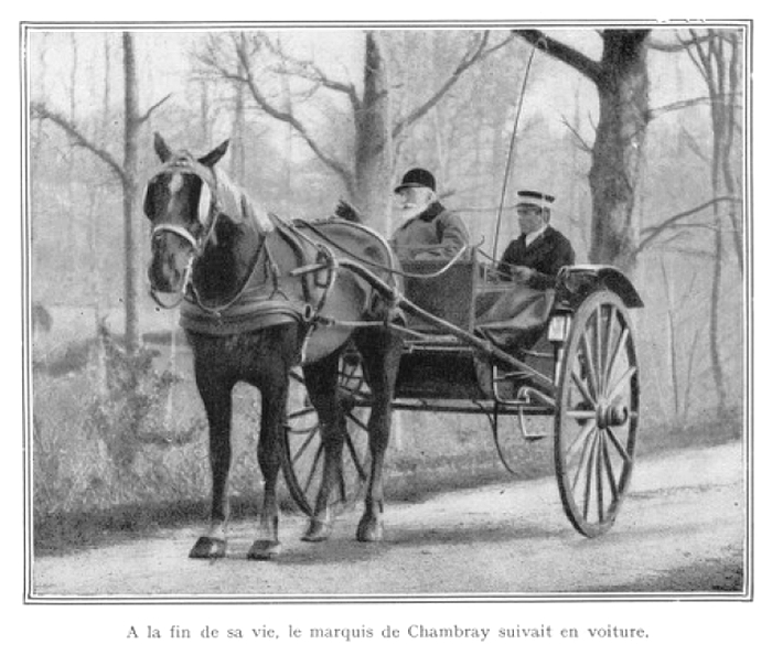 Photographie colorisée (version noir et blanc) - Tiré de l'ouvrage L'Equipage du marquis de Chambray par Maurice de Gasté (1926)